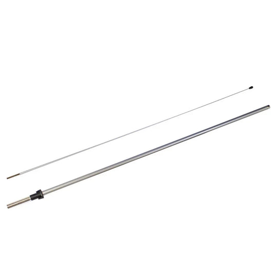 Silver metal flag poles and a flexible fiberglass rod