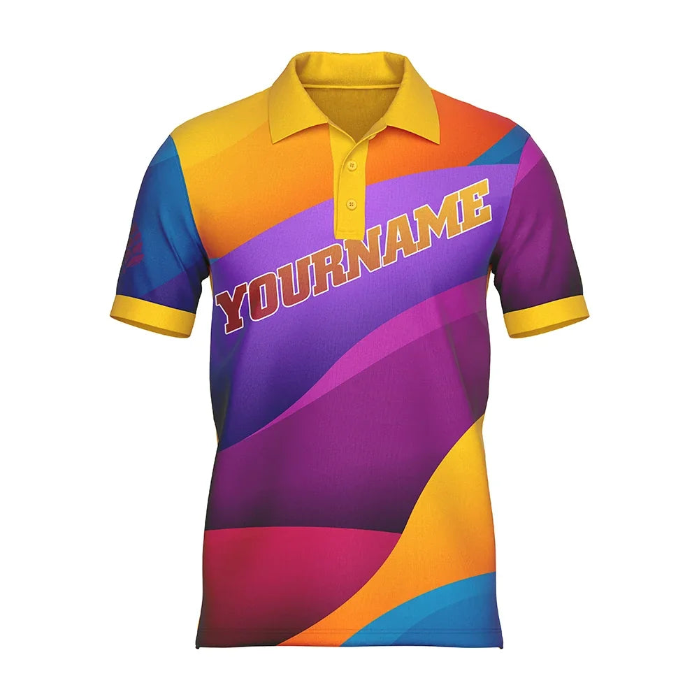 Custom multi-color gradient polo shirt with personalized name placeholder