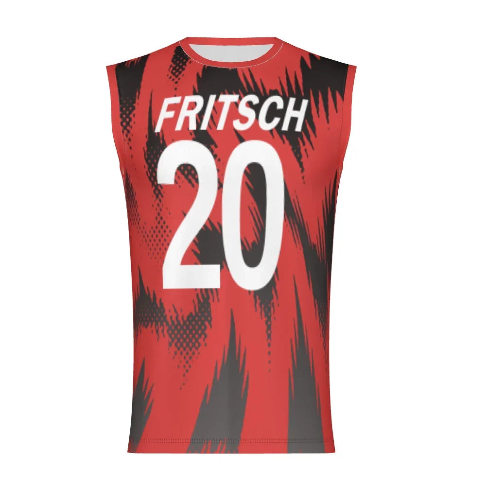 Custom red and black patterned athletic jersey with name FRITSCH and number 20