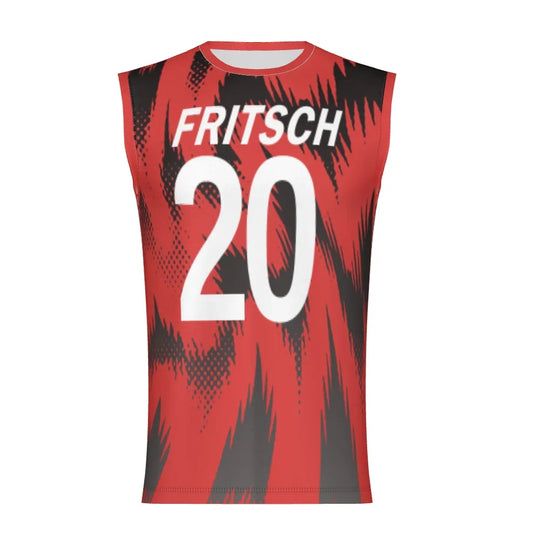 Custom red and black sleeveless jersey with 'FRITSCH 20' in white text