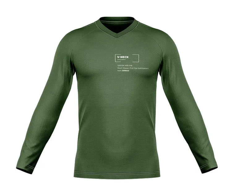 Olive green v-neck long sleeve performance shirt