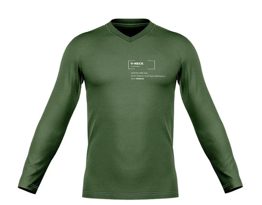 Olive green v-neck long sleeve performance shirt