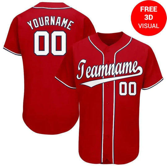 Custom red baseball jersey with white piping and personalized name and number