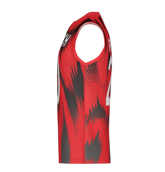 Custom red and black graphic print athletic tank top
