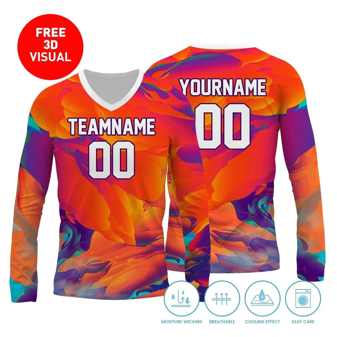 Custom colorful 3D sublimation long sleeve sports jersey with personalized team name and number