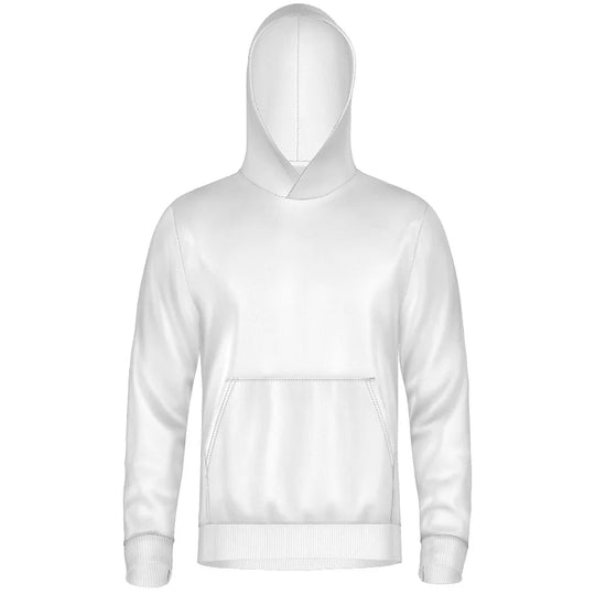 Plain white hooded sweatshirt with a front pocket
